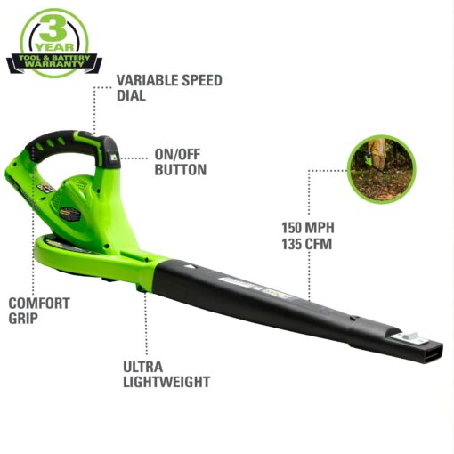 Greenworks 40V 19" Brushless Cordless Electric Lawn Mower, Sweeper, 4.0Ah Battery and Charger - Image 6