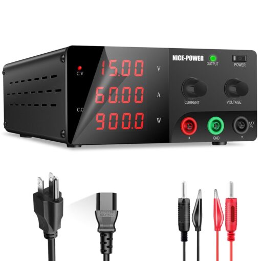NICE-POWER DC Power Supply Variable, 15V 60A 900W High Power Bench Power Supply with Encoder Knob and Output Switch, Lab Adjustable Switching Regulated Power Supply for Repair/Test