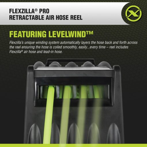 Flexzilla Pro Levelwind Retractable Air Hose Reel, 3/8 in. x 50 ft., Heavy Duty, Lightweight, Hybrid, ZillaGreen - L8305FZ - Image 7