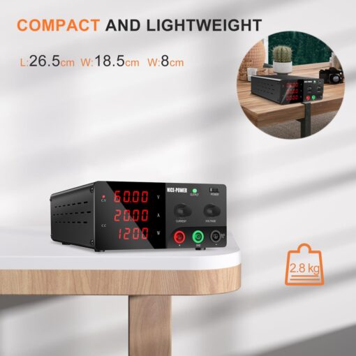 NICE-POWER DC Power Supply Variable, 60V 20A 1200W High Power Bench Power Supply with Encoder Knob & Output Switch, Benchtop Adjustable Switching Regulated Power Supplies for Repair/Test - Image 2