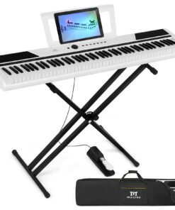 MUSTAR Digital Piano 88 Key Weighted with Stand, 88 Key Semi Weighted Keyboard Piano MEP-1400, Electric Piano Keyboard 88 Keys for Beginners, 2x25W Stereo Speakers, Case, Sustain Pedal, ABS, White
