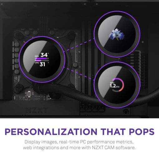 NZXT 360mm AIO CPU Liquid Cooler with Customizable LCD Display, High-Performance Pump, 3 Fans - Black - Image 8