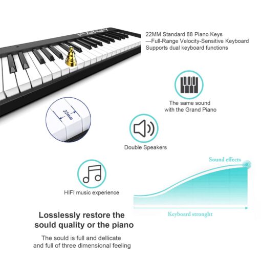 FVEREY Folding Piano Keyboard, 88 Key Semi Weighted Keyboards Electric Piano, Full Size Keyboard Portable Digital Piano with Sustain Pedal, Handbag, Bluetooth, USB MIDI for Beginner, Adult - Image 6