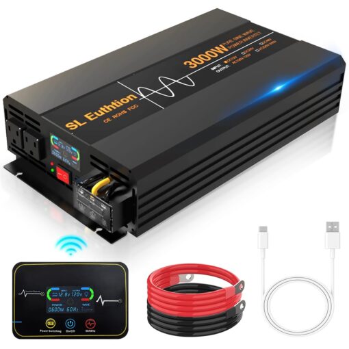 SL Euthtion 3000W/6000W(Peak) Pure Sine Wave Car Power Inverter 12V DC to 120V AC 60HZ with LCD Display, USB Port, Wireless Remote Control（10M) for Car Home Laptop Truck