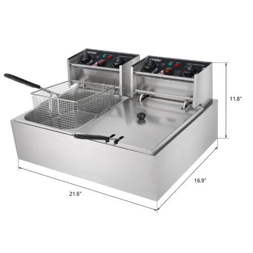 ROVSUN 22.8QT Electric Deep Fryer w/ 60-Min Timer, 5000W Dual Tank Commercial Deep Fryer w/Overheat Protection, Temperature Control & Baskets, Stainless Steel Countertop Fryer for Home Restaurant - Image 5