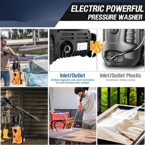 5000PSI Electric Pressure Washer - 2025 New Electric Power Washer with Upgraded 33ft Pressure Washer Hose Reel, Foam Cannon, 4 Nozzle Set, Power Washer for House/Patios/Car/Fence, Orange - Image 3