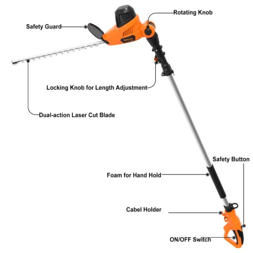 GARCARE Electric Pole Hedge Trimmer, Power Hedge Trimmer with 18 inch Dual-Action Laser Cut & Adjustable Cutting Head, 4.8Amp, 600W, Corded - Image 6