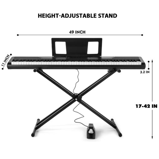 MUSTAR Digital Piano 88 Key Weighted with Stand, 88 Key Semi Weighted Keyboard Piano MEP-1100, Electric Piano Keyboard 88 Keys for Beginners, 2x25W Stereo Speakers, Case, Sustain Pedal, ABS, Black - Image 3