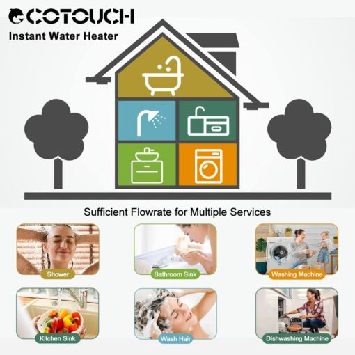 Electric Tankless Water Heater, ECOTOUCH 14kW Instant Hot Water Heater on Demand 240V Point of Use Hot Water Heater ETL Certificated Self-Modulation ECO140B Black - Image 7