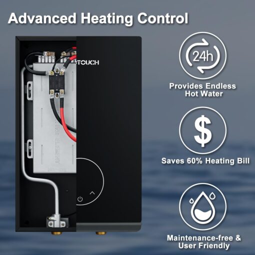 Tankless Electric Hot Water heater, 240V ECOTOUCH 8KW Under Sink On Demand, Instant Point of Use ETL Certificated Self-Modulating Smart Hot Water Heater ECO80 Black - Image 5