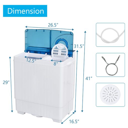 COSTWAY Portable Washing Machine Twin Tub 26 Lbs Capacity, 18 Lbs 8 Lbs Spinner, Compact Control Knobs Timer Function, Drain Pump, Laundry washer, for Apartment RV, Blue - Image 7