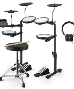 Donner DED-70 Electric Drum Set with 4 Quiet Mesh Drum Pads, 2 Switch Pedal, Portable and Solid Drum Set with Type-C Charging, 68+ Sounds, Throne, Headphones, Sticks, Melodics Lessons