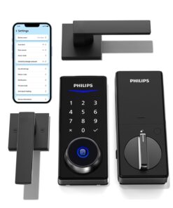 Philips Smart Lock with Handles, Keyless Entry Door Lock Set, Smart Door Lock with 2 Level Handles, Digital Keypad Deadbolt for Front Door, App Fingerprint PIN Code Unlocking, Auto Locking