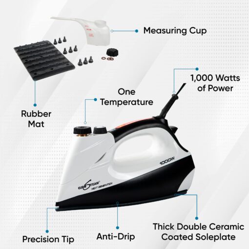 EuroSteam Iron Steamer for Clothes – Anti-Drip, Scratch Resistant Professional Iron – Horizontal/Vertical Steam Cleaner - Image 5