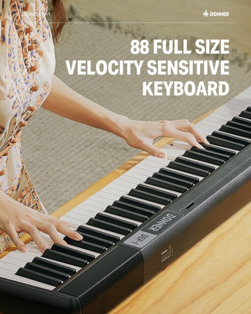 Donner Piano Keyboard 88 Keys, Beginner Digital Keyboard Piano Velocity-Sensitive Keys, Portable Electric Piano with Stand, Sustain Pedal, Carrying Case and Keyboard Stickers, DEP-1 - Image 8
