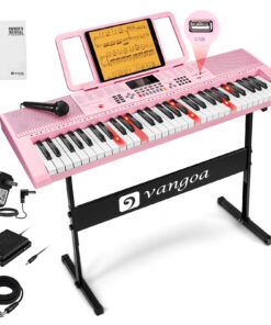 Vangoa Pink Piano Keyboard 61 Key, Electric Keyboard Kit Portable Music Keyboard for Kids Students with Microphone, 600 Tones, 400 Rhythms, 50 Demos, Gift for Beginners