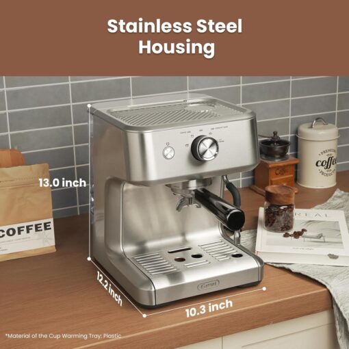 Gevi EzBru 1000 Barista-Level Express Espresso Machine, One-Dial Operation with Customizable Brewing Temperature and Shot Volume, Stainless Steel Cappuccino & Latte Machine with Powerful Milk Frother - Image 3