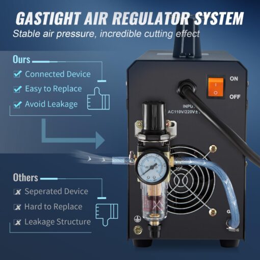 VEVOR Plasma Cutter, 50Amp, Air Cutting Machine with Plasma Torch, 110V/220V Dual Voltage AC IGBT Inverter Metal Cutting Equipment for 1/2" Clean Cut Aluminum and Stainless Steel, Black - Image 9
