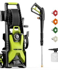 YERYORK Pressure Washer, Adjustable 5000 Max PSI 2.5 Max GPM, Power Washer with 33 FT Hose Reel, Steel Wand, 500ml Foam Cannon, 4-Nozzle Set, Electric Pressure Washer for Cars, Fences, Patios