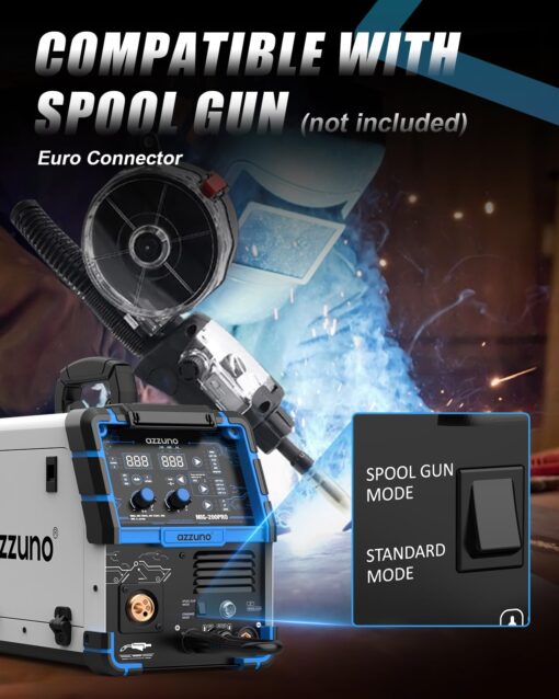 AZZUNO 200A MIG Welder Machine 110V/220V, 8 in 1 Welding Machine Aluminum MIG/Spool Gun Compatible/Gas MIG/MAG/Flux Core MIG/Spot MIG/Lift TIG/Stick Welding, Multiprocess Welder - Image 6