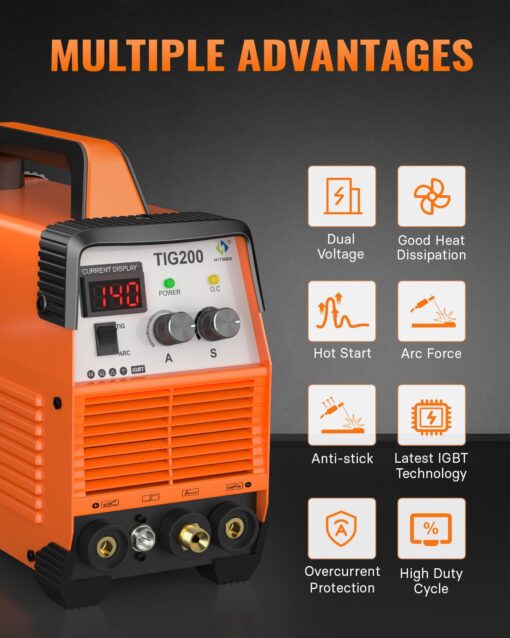 HITBOX TIG Welder, 200A 2 in 1 HF TIG/Stick Welder, 110v/220v Dual Voltage TIG Welding Machine IGBT Digital Inverter Welder with Post Gas Function(TIG200) - Image 5