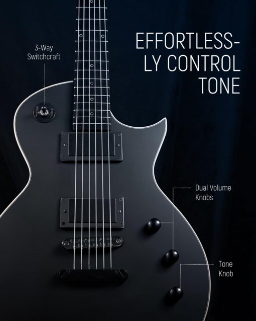 Fesley 39" LP Electric Guitar Kit: Full Size Solid Body Electric Guitars for Beginners with Humbucker Pickups, Poplar Body, Mahogany Neck,22 Frets,6 String Guitar with Gig Bag,Cable,FLP350,Matte,Black - Image 5