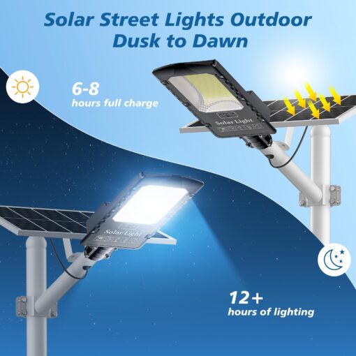 OKPRO 12000W Solar Street Lights Outdoor, 7000K Solar Parking Lot Lights Commerical Dusk to Dawn, Outdoor Street Light Heavy Duty, Wide Angle Solar Flood Lights IP66 Waterproof with Remote Control - Image 3