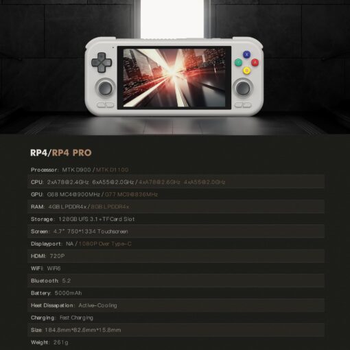 Retroid Pocket 4/4Pro Retro Game Handheld Console, Android Retro Game Console Multiple Emulators Console Handheld 4.7 Inch Display 5000mAh Battery Classic Games Console (RP4 Pro, 16Bit US, D1100) - Image 4