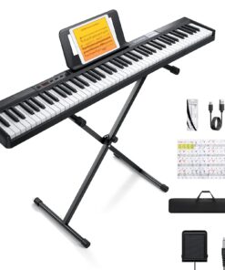 Donner Piano Keyboard 88 Keys, Beginner Digital Keyboard Piano Velocity-Sensitive Keys, Portable Electric Piano with Stand, Sustain Pedal, Carrying Case and Keyboard Stickers, DEP-1