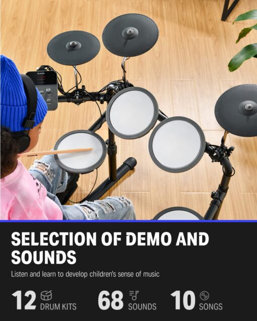Donner DED-70 Electric Drum Set with 4 Quiet Mesh Drum Pads, 2 Switch Pedal, Portable and Solid Drum Set with Type-C Charging, 68+ Sounds, Throne, Headphones, Sticks, Melodics Lessons - Image 8