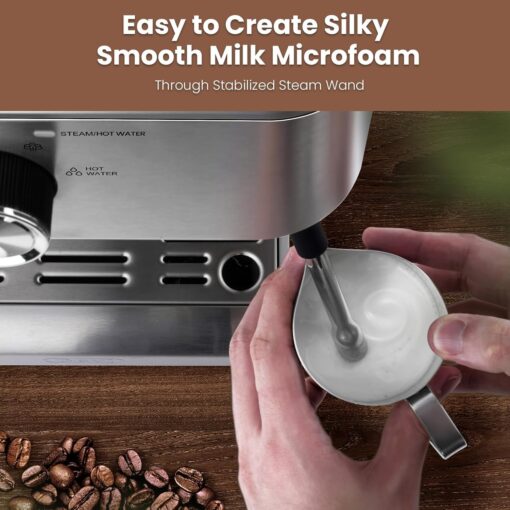 Gevi EzBru 1000 Barista-Level Express Espresso Machine, One-Dial Operation with Customizable Brewing Temperature and Shot Volume, Stainless Steel Cappuccino & Latte Machine with Powerful Milk Frother - Image 6