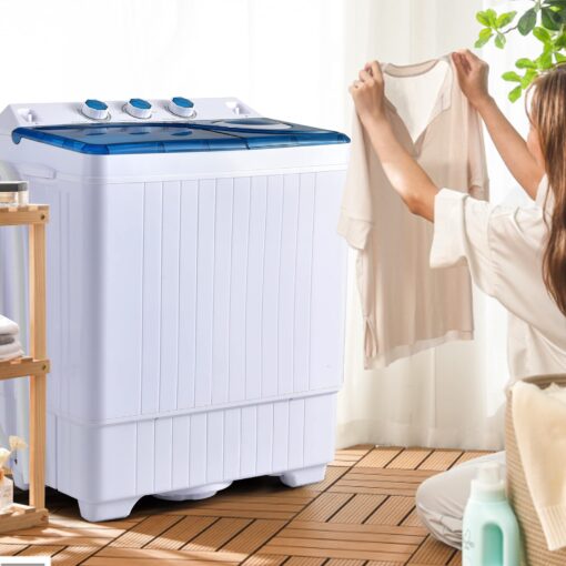 COSTWAY, Twin Tub 26lbs Capacity Laundry, 18lbs 8lbs Spinner Combo with Timer Knobs, Built-in Drain Pump, Compact Washer for Home Dorm Apartment (Blue+White) portable washing machine - Image 9