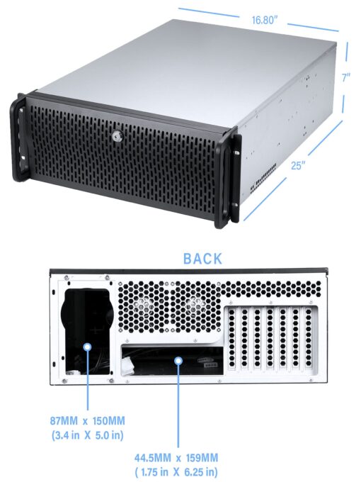 Rosewill 4U Server Chassis Rackmount Case | 15 3.5" HDD Bays | E-ATX Compatible | 6 Front 120mm Fans, 2 Rear 80mm Fans | 2X USB 3.0 | Front Panel Lock and Key | Silver/Black - RSV-L4500U - Image 2