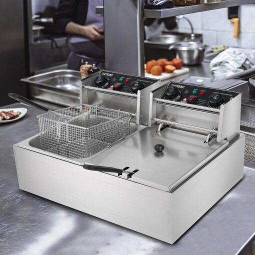 ROVSUN 22.8QT Electric Deep Fryer w/ 60-Min Timer, 5000W Dual Tank Commercial Deep Fryer w/Overheat Protection, Temperature Control & Baskets, Stainless Steel Countertop Fryer for Home Restaurant - Image 2