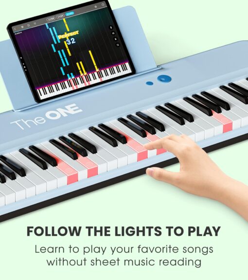 The ONE Smart Keyboard COLOR 61 Keys Piano Keyboard, Music Keyboard with 256 Timbres, 64 Polyphony, 2 Speakers, Built-in LED Lights and Free Apps (Blue) - Image 9