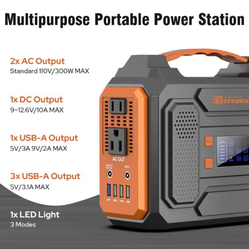 Portable Solar Generator, 300W Portable Power Station with Foldable 60W Solar Panel, 110V Pure Sine Wave 280Wh Lithium Battery Pack with USB DC AC Outlet for Home Use RV Van Outdoor Camping-Orange - Image 7