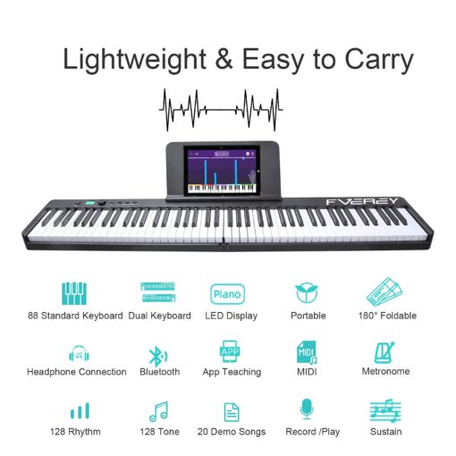FVEREY Folding Piano Keyboard, 88 Key Semi Weighted Keyboards Electric Piano, Full Size Keyboard Portable Digital Piano with Sustain Pedal, Handbag, Bluetooth, USB MIDI for Beginner, Adult - Image 4