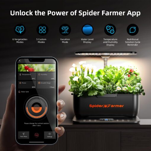 Spider Farmer SmartG12 Hydroponics Growing System, 12 Pods Indoor Garden with 36W LED Grow Light Full-Spectrum, APP & WiFi Controlled, 6L Water Tank, Pump System, Automatic Timer - Image 9