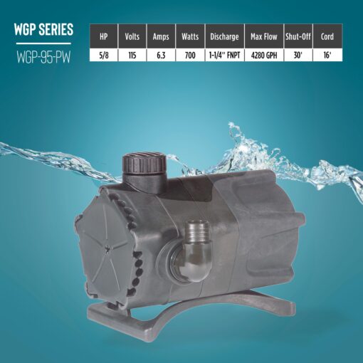 Little Giant WGP-95-PW 115 Volt, 4280 GPH Dual Discharge Direct Drive Submersible Waterfall and Pond Pump, Black, 566407 - Image 3