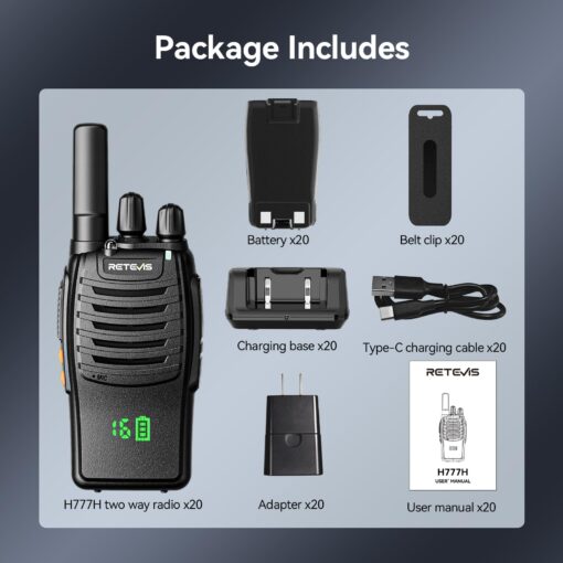 Retevis H777H Two Way Radios Long Range Rechargeable,Compact Walkie Talkies,Intuitive,Channel,Power Display,USB-C Charging,Hands Free,Business radios for Manufacturer,Healthcare,School (20 Pack) - Image 2