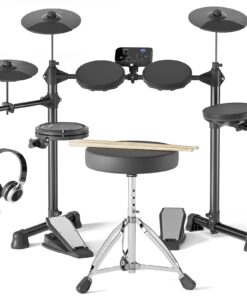 AODSK Electronic Drum Set for Beginner Kids with 150 Sounds,4 Quiet Drum Pads,2 Switch Pedal,Drum Throne,Drumsticks,On-Ear Headphone,AED-400