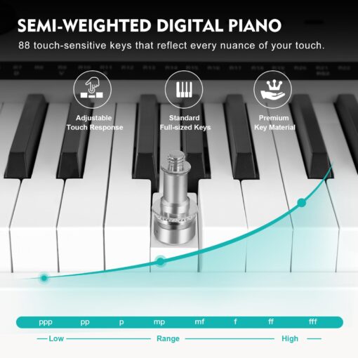 MUSTAR Digital Piano 88 Key Weighted with Stand, 88 Key Semi Weighted Keyboard Piano MEP-1400, Electric Piano Keyboard 88 Keys for Beginners, 2x25W Stereo Speakers, Case, Sustain Pedal, ABS, White - Image 3