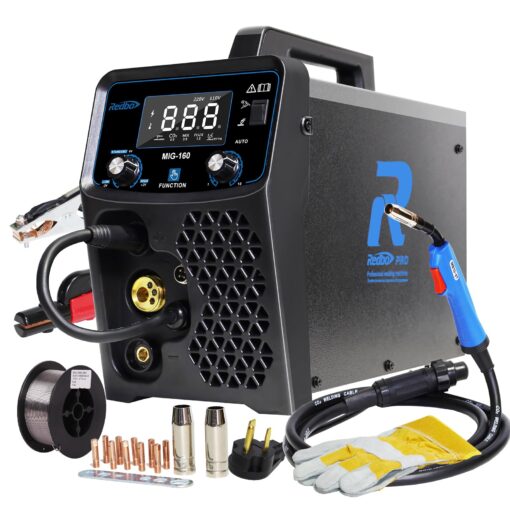 Redbo 110/220V Dual Voltage 160Amp Powerful MIG Welder,Gas MIG/Gasless Flux Core MIG/Stick/Lift TIG/Spool Gun 5 in 1 Multiprocess Welding Machine, MIG Welder with LED Digital Display Weld Aluminum