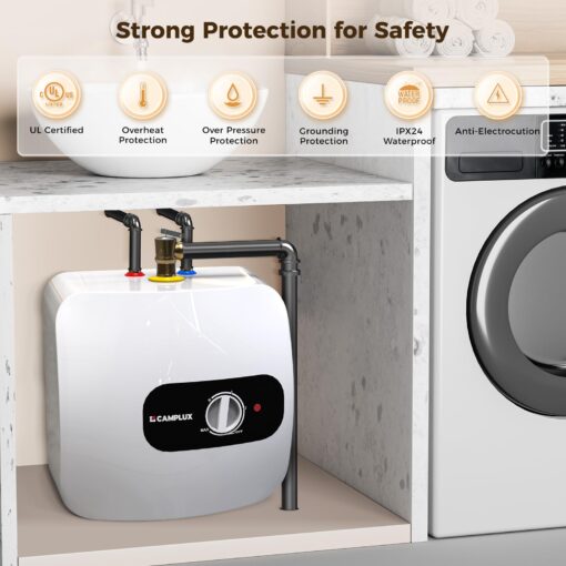 CAMPLUX Electric Mini-Tank Water Heater 8 Gallon (ME80B) On-demand Endless Water Heater, 120-Volt Corded 1440W, Under Sink, Wall or Floor Mounted - Image 3