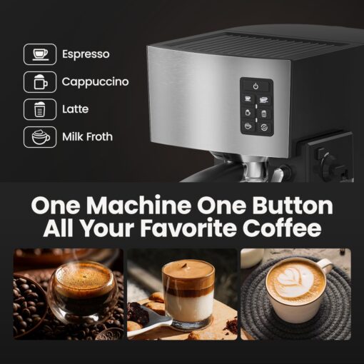 JZ.CAFE Espresso Machine 20 Bar - Espresso & Coffee Maker with Automatic Milk Frother, Cappuccino Machine, Latte Maker for Home, office, 1250W - Image 6