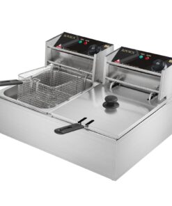 ROVSUN 22.8QT Electric Deep Fryer w/ 2 Baskets & Lids, 21.8L Stainless Steel Commercial Double Fryer, Countertop Kitchen Frying Machine w/Temperature Control, French Fries Donuts 5000W
