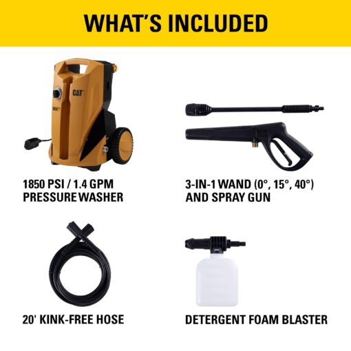 CAT Electric Pressure Washer 1850 PSI 1.4 GPM with 20' high-Pressure Hose, Quick Release Gun, 3-in-1 Nozzle Lance, Foam Cannon Water Pressure Washers, Power Washer for Your Home Patio, Driveway & RV - Image 6
