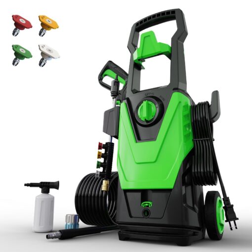 Zelonpro Electric Pressure Washer, 4800PSI 3.2 GPM Power Washer 2025 Upgraded with 55FT Cleaning Range, 4 Nozzles, Foam Cannon, High Pressure Cleaning Machine for Cars, Homes, Patios, Fences, Green