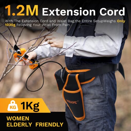 SWANSOFT Electric Pruning Shears, 45mm 1.77'' Cutting Diameter Cordless Electric Pruners Shears Battery Powered, 1150W Tree Branch Pruner with 2Pack 4Ah Rechargable Batteries(Yellow) - Image 6