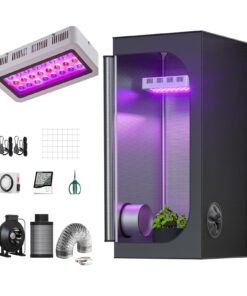 TopoGrow 2'X2' Grow Tent Complete Kit Setup 300W LED Grow Light Full-Spectrum Indoor Hydroponics 24"X24"X48" Grow Tent 4" Ventilation Kit with Hangers Hygrometer Shear Timer Trellis Netting Package